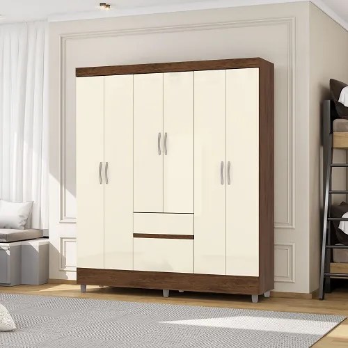 Guarda Roupa Ideal 6 Portas Plus Imbuia/Champanhe – Vila Rica Móveis