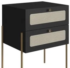 Mesa de Cabeceira Com 2 Gavetas Pé Metal Arlo A10 Nero/Dourado - Mpoze