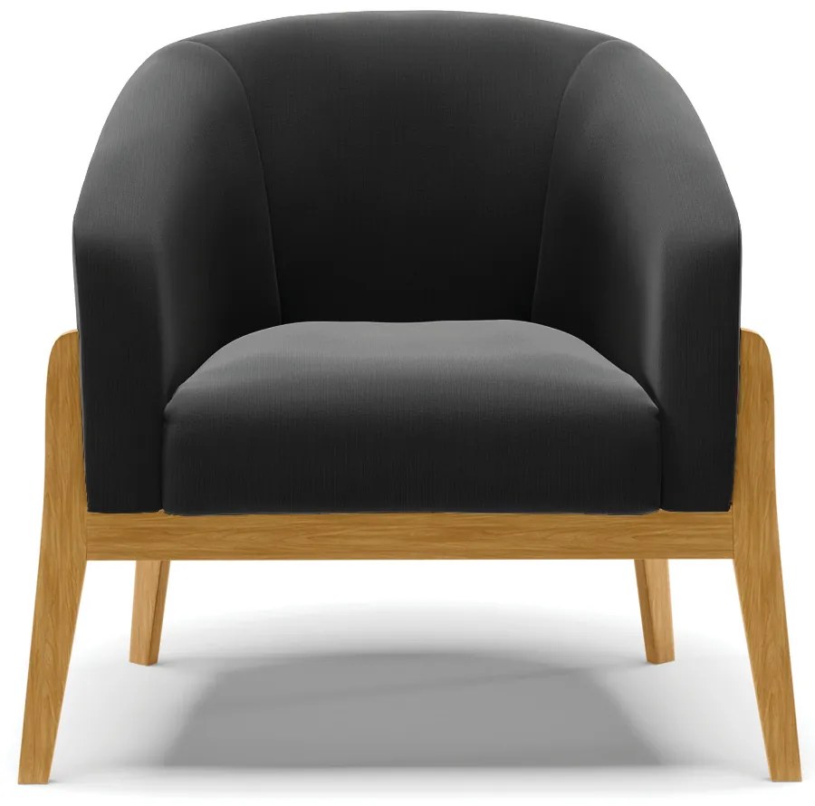 Poltrona Decorativa Base de Madeira kit 2 Stella Suede Preto D03 - D'Rossi