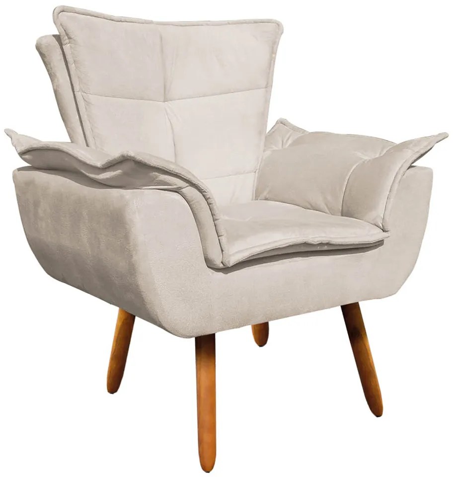 02 Poltronas e 01 Puff Pé Palito de Madeira Opala Suede D03 - D'Rossi - Bege