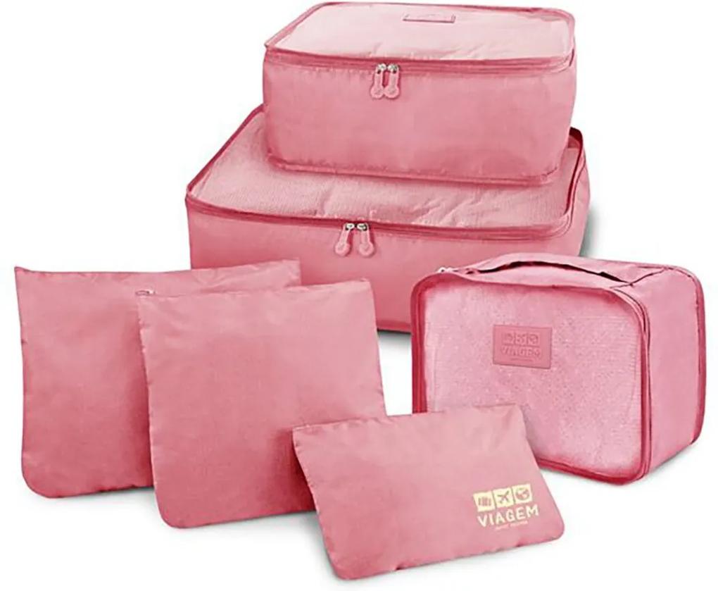Organizador de bagagem mala viagem kit 6 peças rosa