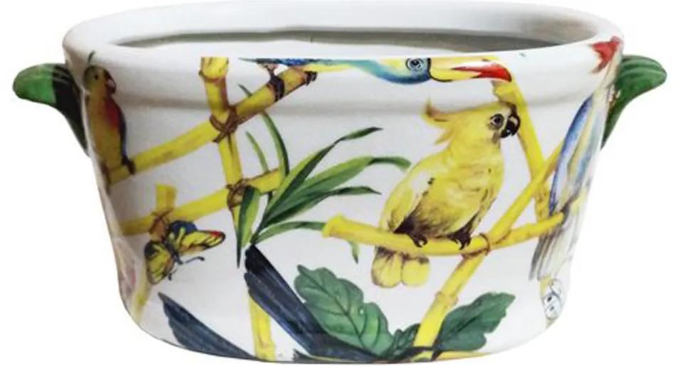 Cachepot em Cerâmica Pássaros e Borboletas - 16x35x19cm