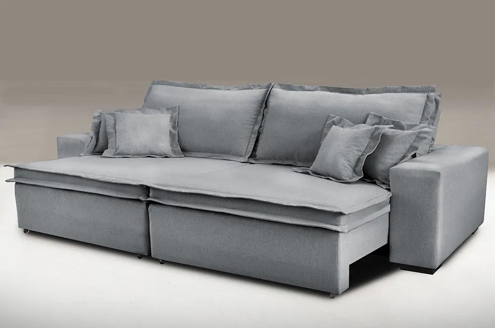 Sofa Retrátil E Reclinável Com Molas Cama Inbox Premium 2,72m Tecido Em Linho Cinza Escuro