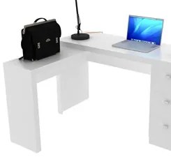 Mesa Em L Para Escritório 3 Gavetas ME4101 Branco - Tecno Mobili