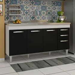 Balcão Gabinete Para Pia Áustria sem Tampo 160cm 4 Portas 2 Gavetas Br