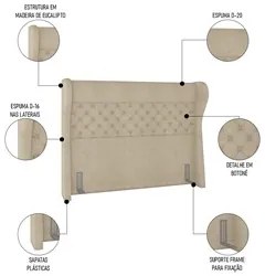 Cabeceira Cama Box Casal King 195cm Trinidad P02 Boucle Bege - Mpozena