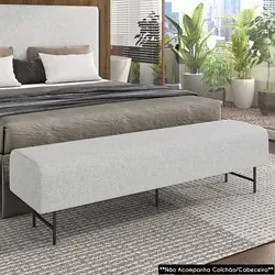 Puff Recamier Decorativo Pés em Ferro 160cm Dublin P02 Linho Cinza Cla