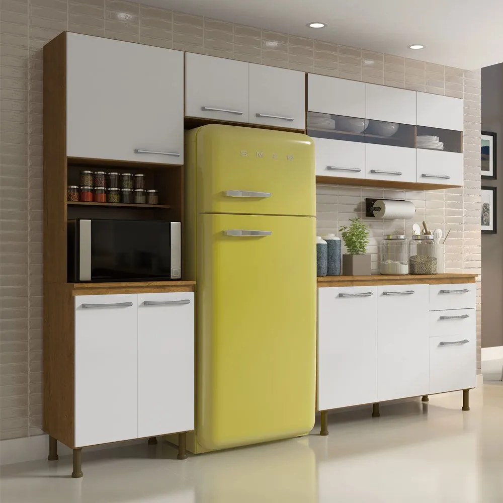 Cozinha Compacta Lara 4 Peças 246 Cm MDP/15mm Branco/Sinai - MEGASUL