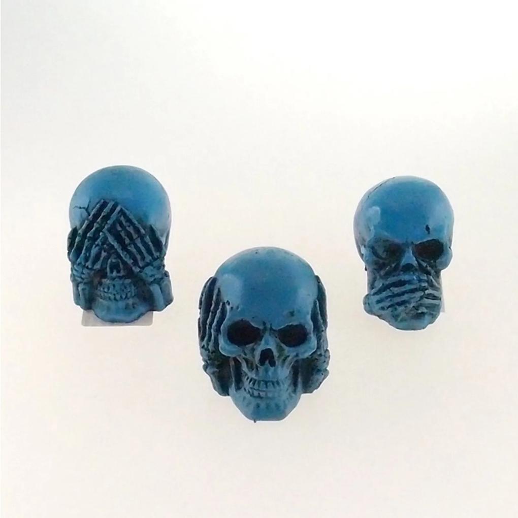 Trio Cranio Azul Caveira Resina Cego Surdo e Mudo Enfeite