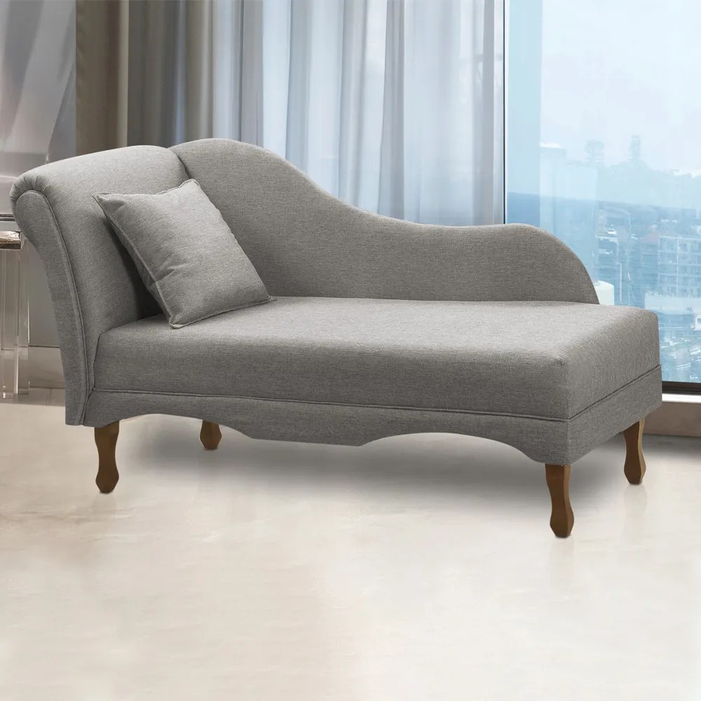 Divã Recamier Pés Retrô Medelin 150cm Linho Cinza E03 - D'Rossi