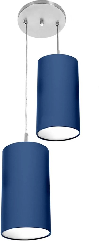 Pendente Cilindrica Duplo De Cupula 14x25cm Azul
