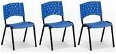 Kit 03 Cadeiras Empilháveis De Plástico Para Recepção CA300 Azul Lafatelli