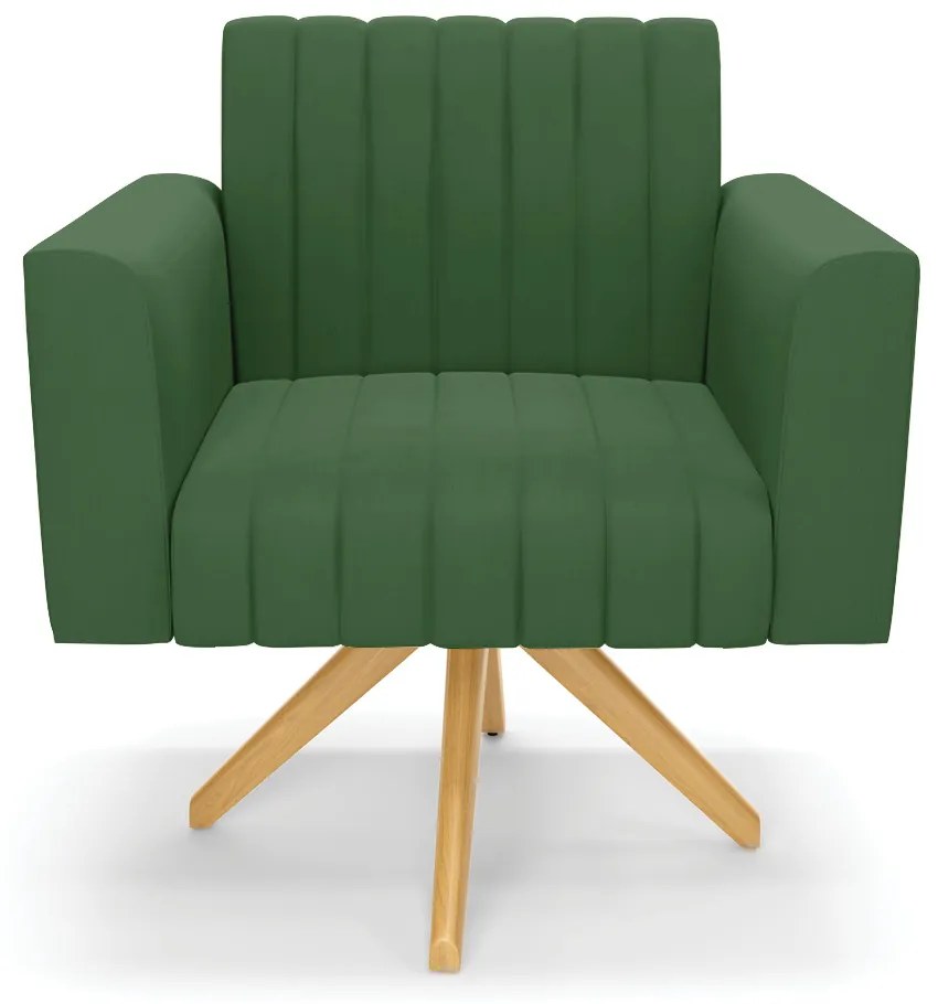 Poltrona Giratória Viena Gomada Suede Verde Base de Madeira MA30 - D'Rossi