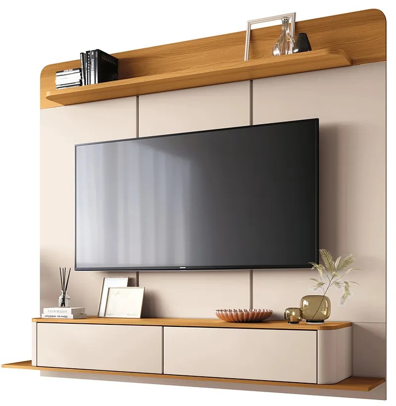 Painel TV 70 Pol 180cm Bancada Suspensa Sarah H01 - D'Rossi - Off White e Cinamomo