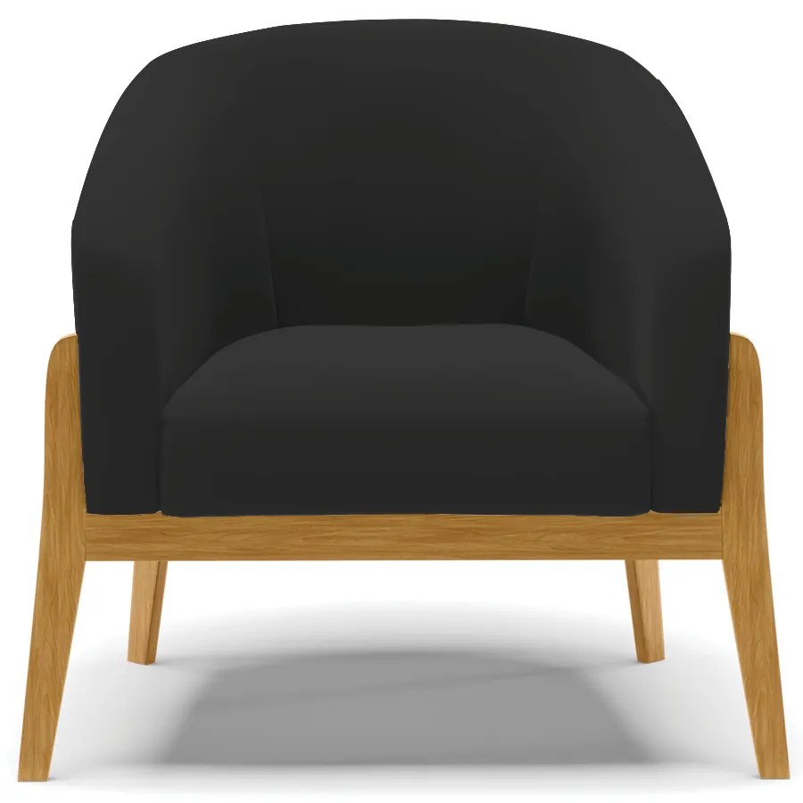 Poltrona Decorativa Base de Madeira kit 2 Stella Veludo Preto D03 - D'Rossi