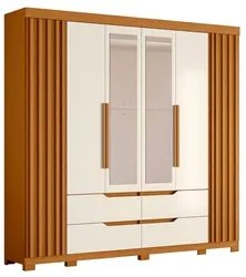 Guarda Roupa Casal 6 Portas Com Espelho 240cm Doble Cinamomo/Off White