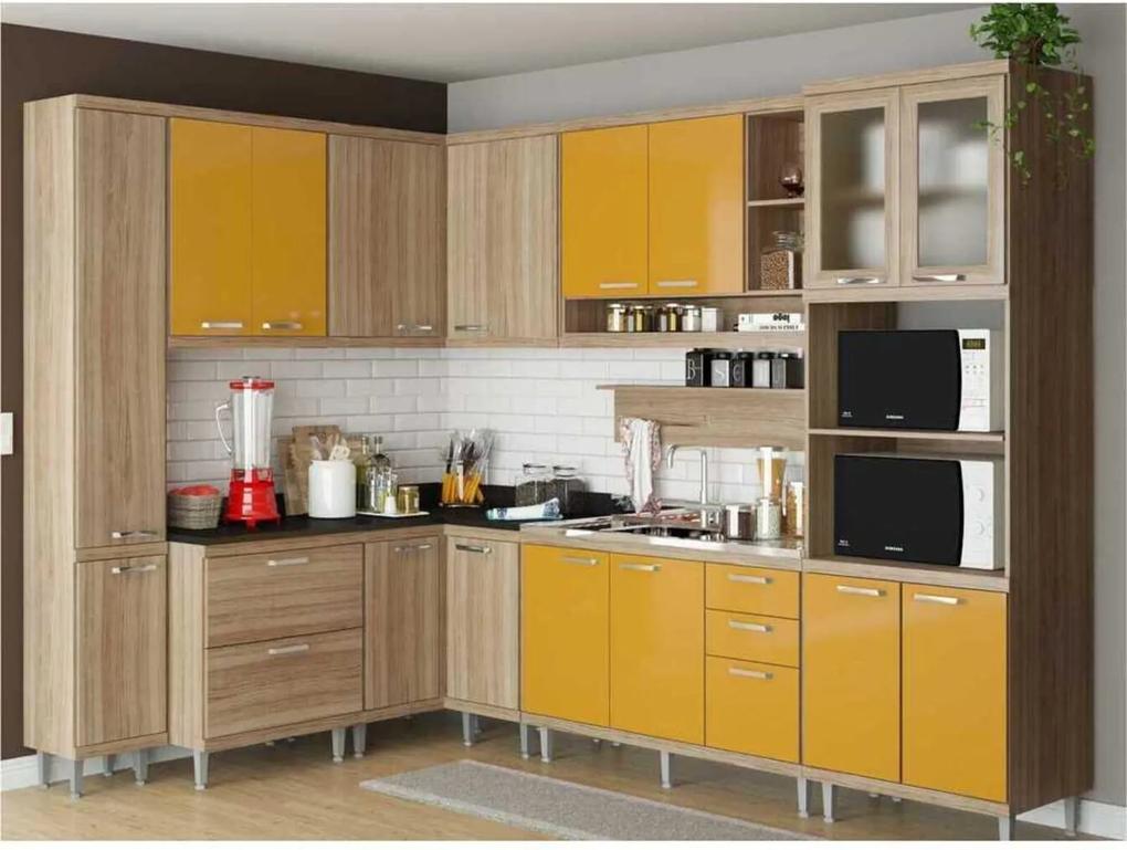 Cozinha Completa Multimóveis com 9 peças Sicília 5802 Argila/Amarelo