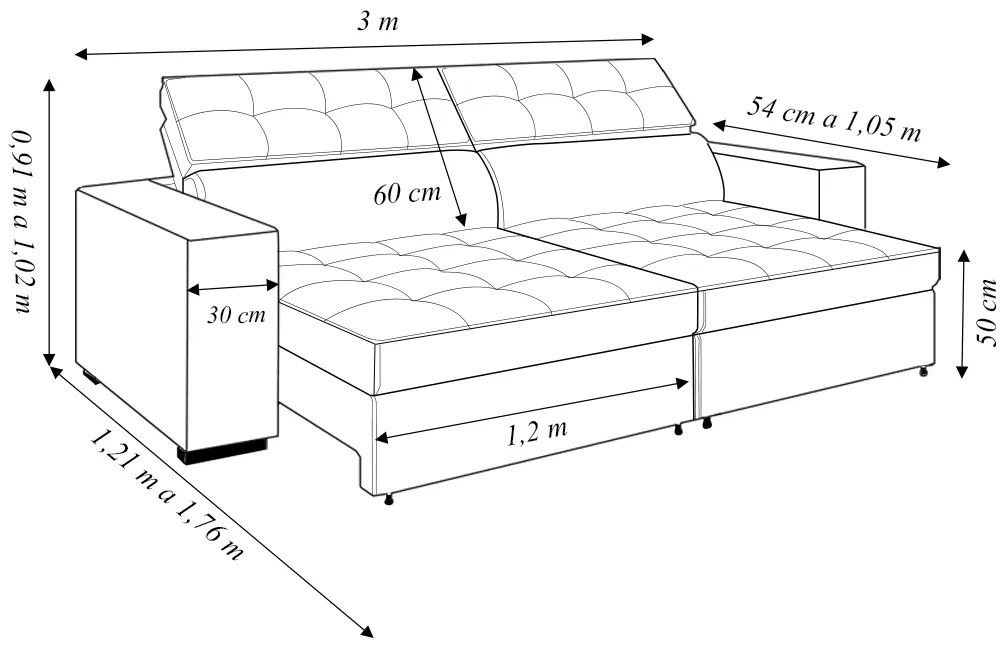 Sofá Decorativo Hugo 2 Lugares 300cm Reclinável e Retrátil Veludo Marrom G45 - Gran Belo