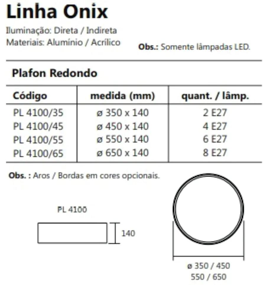 Plafon De Sobrepor Redondo Onix Ø65X14Cm 8Xe27 Aro Recuado / Metal E A... (AV-M - Avelã Metálico)