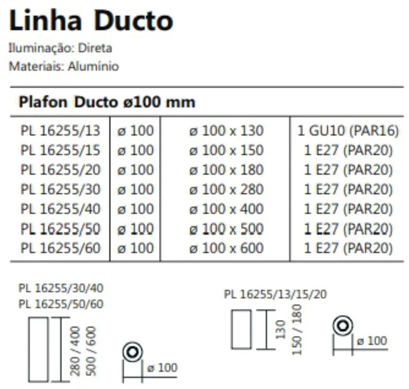 Plafon Ducto Ø10X13Cm 1Xmr16 Gu10 | Usina 16255/13 (GF-M Grafite Metálico)