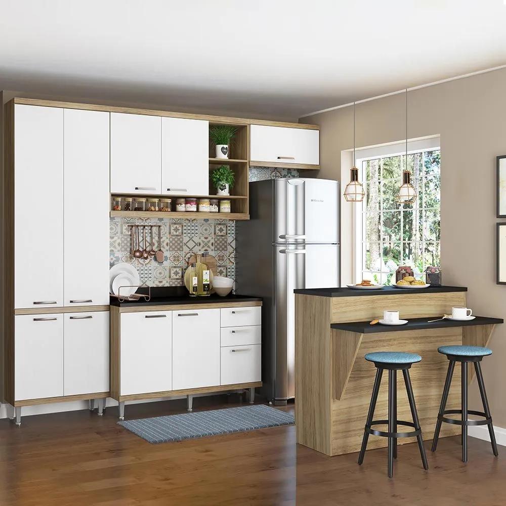 Cozinha Compacta 11 Portas Com Tampo e Bancada 5846 Branco/Argila - Multimóveis
