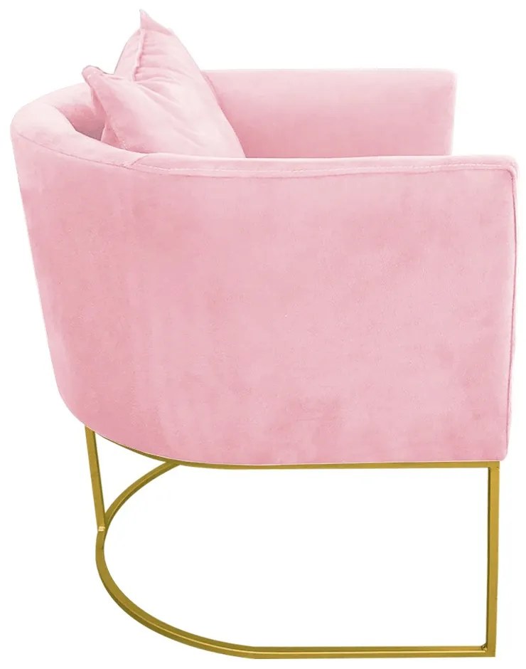 Poltrona Paola Suede Rosa Bebê Base Metálica Dourado - D'Rossi