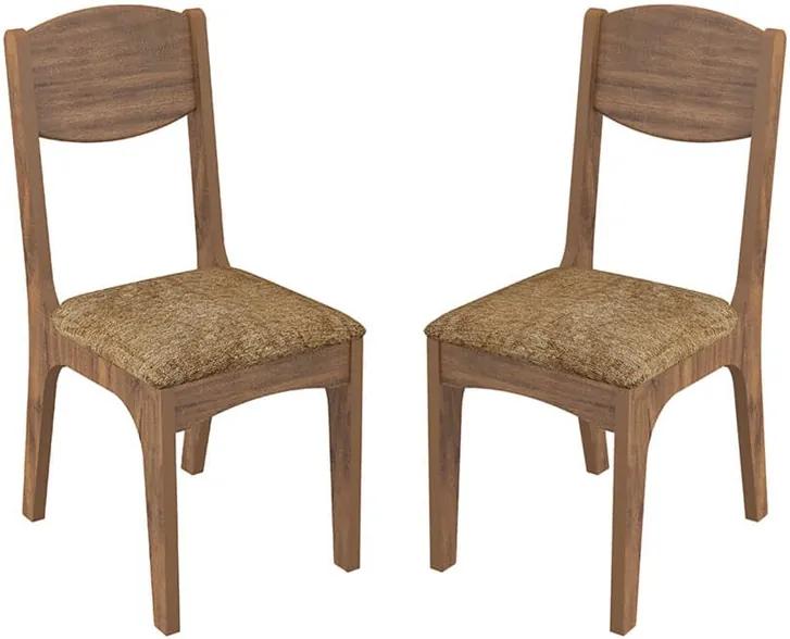 Kit 2 Cadeiras Bira C/ Assento Estofado 100% MDF Chenille Marrom /
