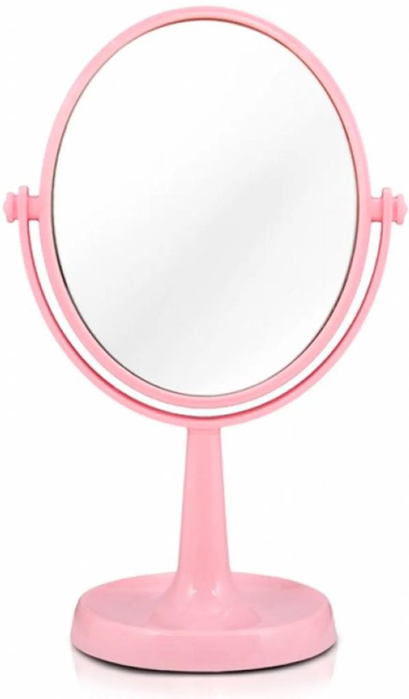 Espelho Redondo de Mesa Giratório Dupla Face 1X e 5X Aumento Rosa