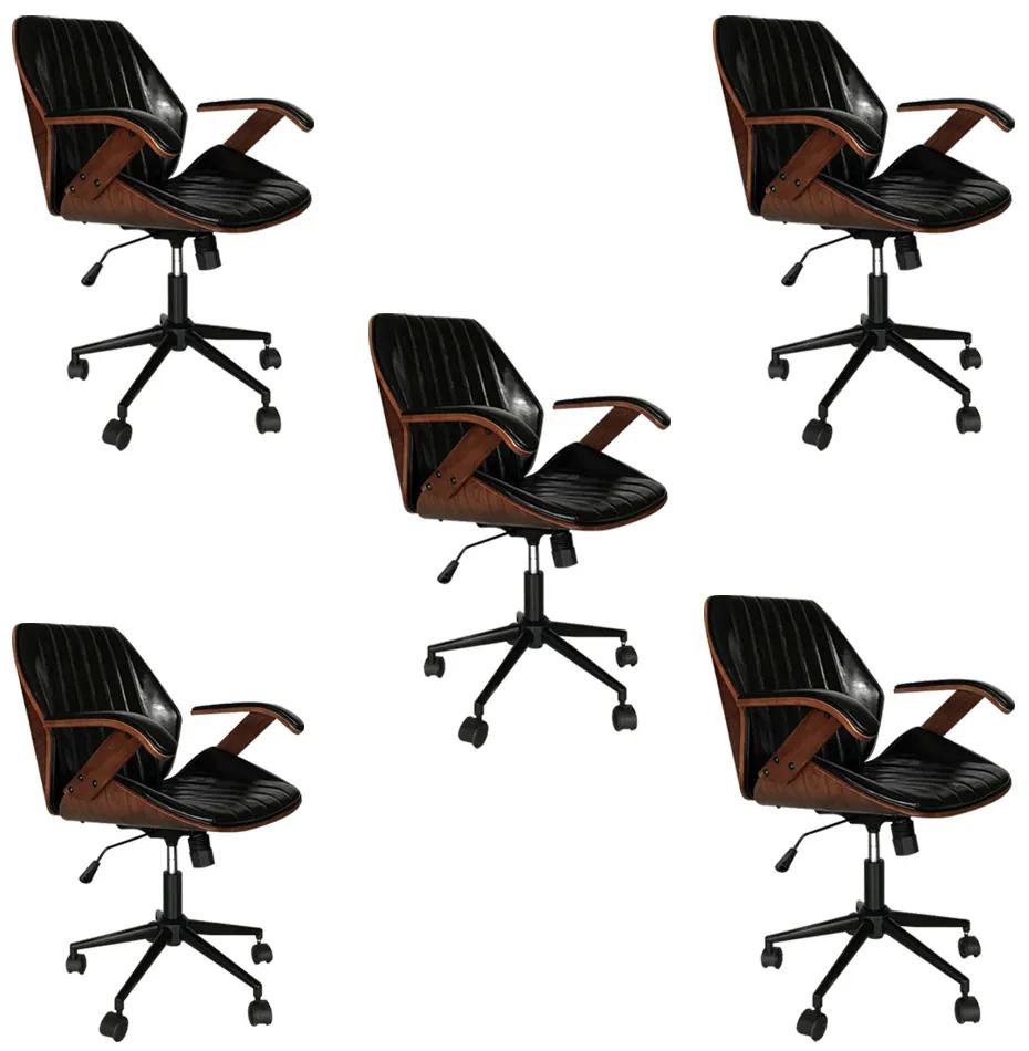 Kit 5 Cadeiras de Escritório Giratórias com Regulagem de Altura Alderaan PU Preto G56 - Gran Belo