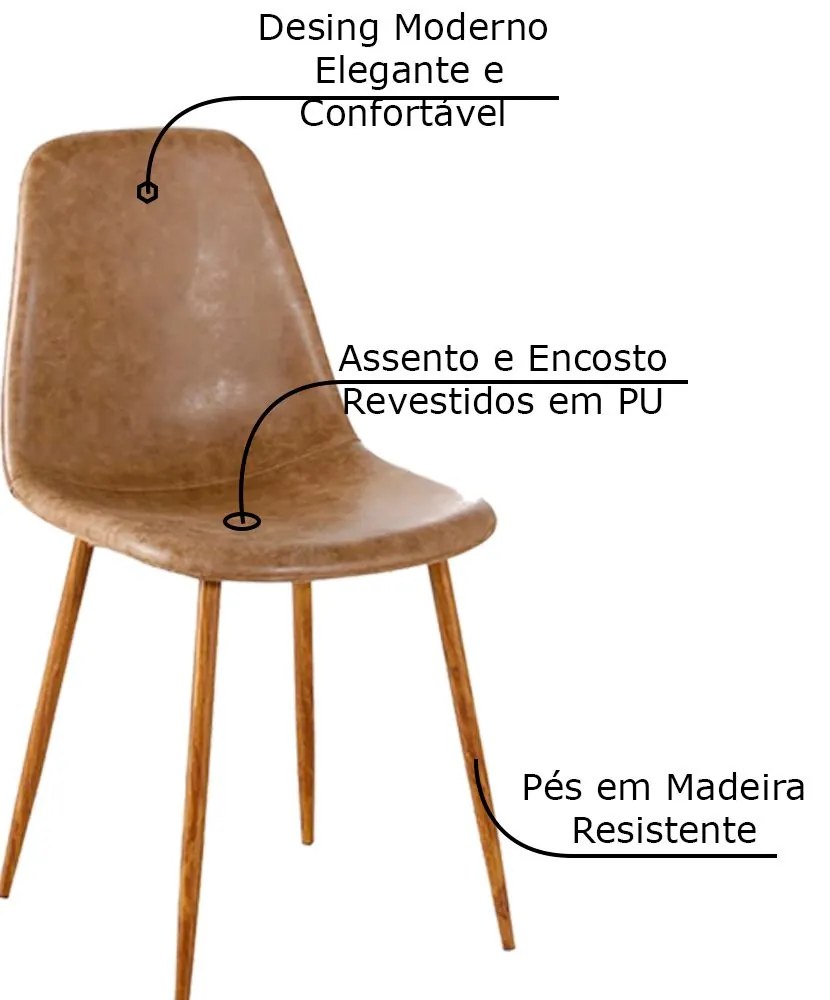 Kit 5 Cadeiras Decorativas Sala e Escritorio Base Nogueira Emotion PU Sintético Marrom G56 - Gran Belo