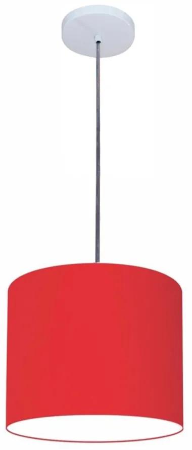 Luminária Pendente Vivare Free Lux Md-4107 Cúpula em Tecido - Vermelho - Canopla branca e fio transparente