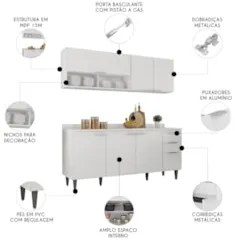 Armário de Cozinha Com Tampo CP01 180cm Pérola Branco Z34 - Mpozen
