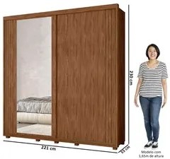 Guarda Roupa Casal com Espelho 221cm Portas Flex Milena A02 Avelã/Fend