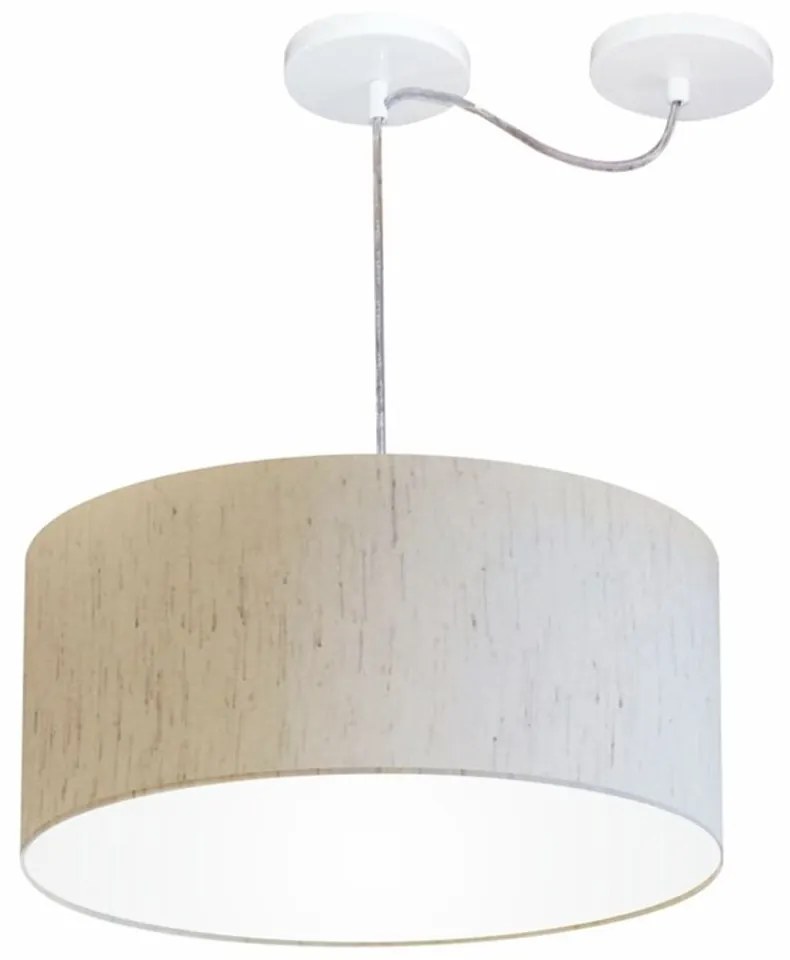 Lustre Pendente Cilíndrico Com Desvio Linho Bege MJ-4151 Para Mesa de Jantar e Estar