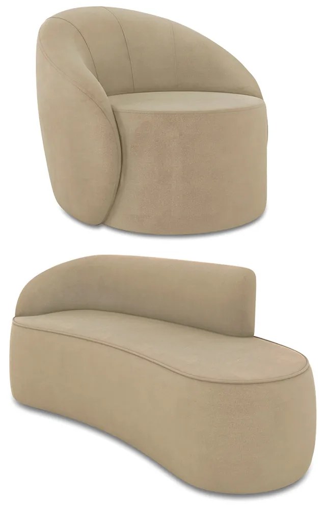 Sofá 3 Lugares Orgânico 180cm Morgan e Poltrona Lua Suede D03 - D'Rossi - Marrom Rato
