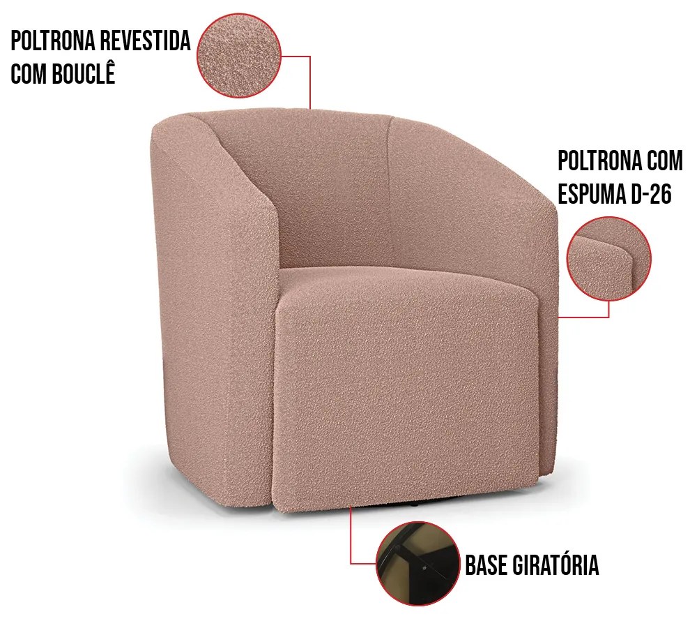 Poltrona Decorativa Orgânica Kit 2 Stella Max Bouclê D03 - D'Rossi - Rose