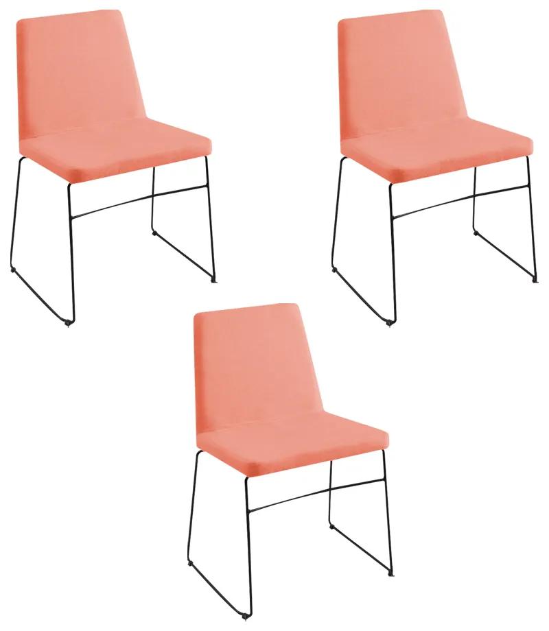 Kit 3 Cadeiras Decorativa Sala de Jantar Anne Linho Rosa G17 - Gran Belo