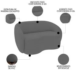 Sofá 3 Lugares Living Orgânico Sala de Estar 180cm Garbin K04 Bouclê C