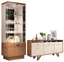 Conjunto Sala de Jantar Cristaleira Aruan e Buffet Ellora H01 Nature/O