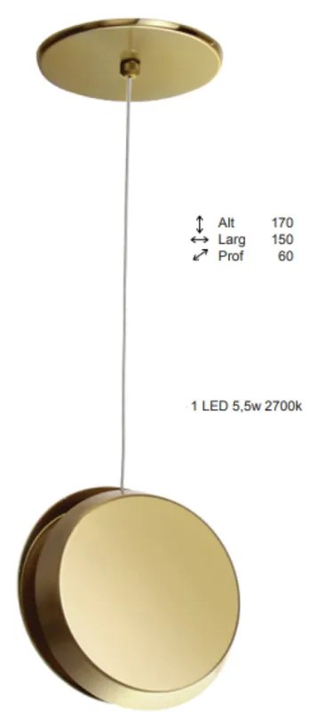 Pendente Eclipse Simples 06X15X17Cm Discos Metal Aluminio 01Xled 5,5W... (COBRE BRILHO, 220V)