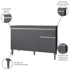 Balcão Gabinete Para Pia Com Tampo 120cm 3 Portas e 1 Gaveta Tatiane C