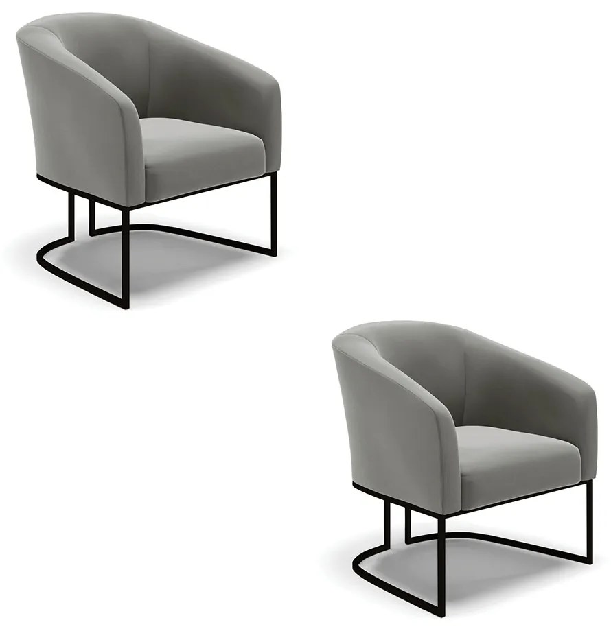 Poltrona Decorativa Industrial Preto Kit 2 Stella Suede D03 - D'Rossi - Grafite
