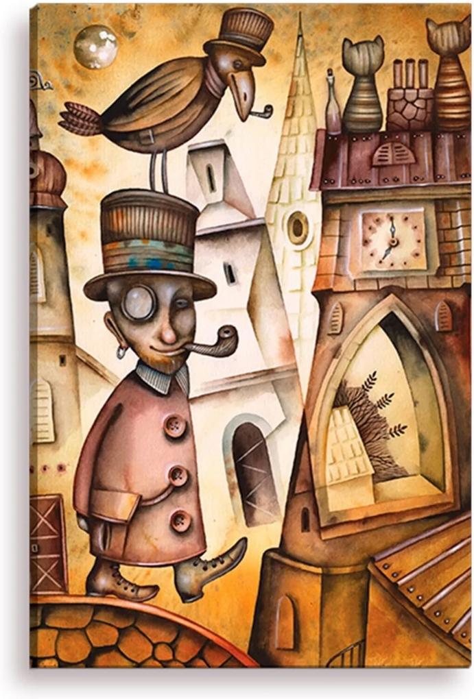 Tela Decorativa Estilo Pintura Homem Vitoriano na Cidade - Tamanho: 90x60cm (A-L) Unico