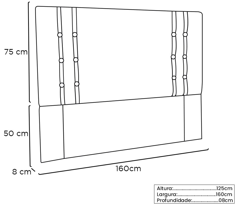 Cabeceira Gênova Para Cama Box Queen 160 cm Suede - D'Rossi - Preto