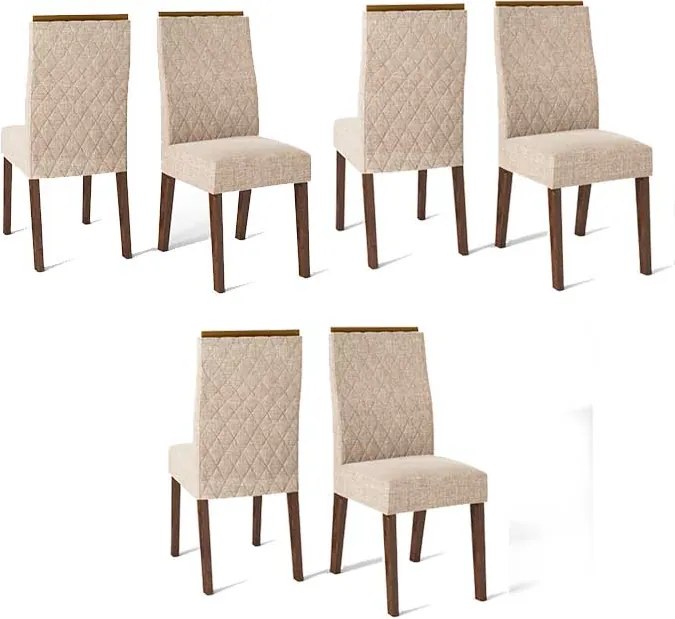 Conjunto 6 Cadeiras Cássia Rústico Malbec Tecido Linho Claro