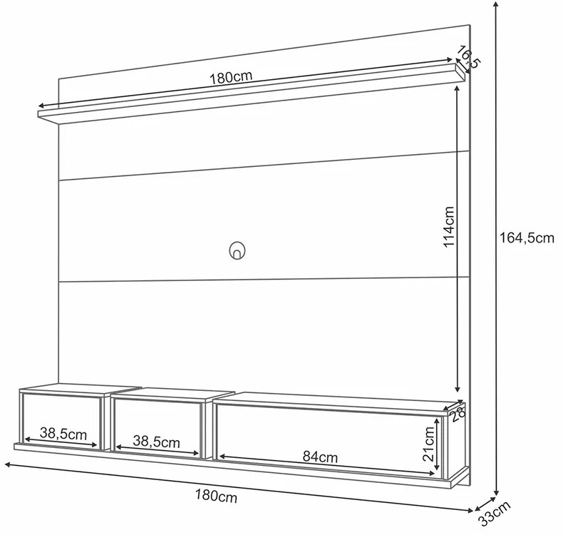 Painel TV 70 Pol 180cm Bancada Suspensa Eren H01 - D'Rossi - Cinamomo e Off White