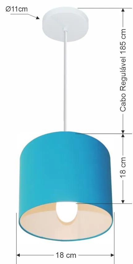 Lustre Pendente Cilíndrico Vivare Md-4046 Cúpula em Tecido 18x18cm - Bivolt - Azul-Turquesa - 110V/220V