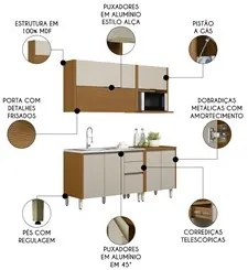 Cozinha Modulada 4 Peças Balcão Para Pia CP3 Da Vinci L06 Nature/Off W