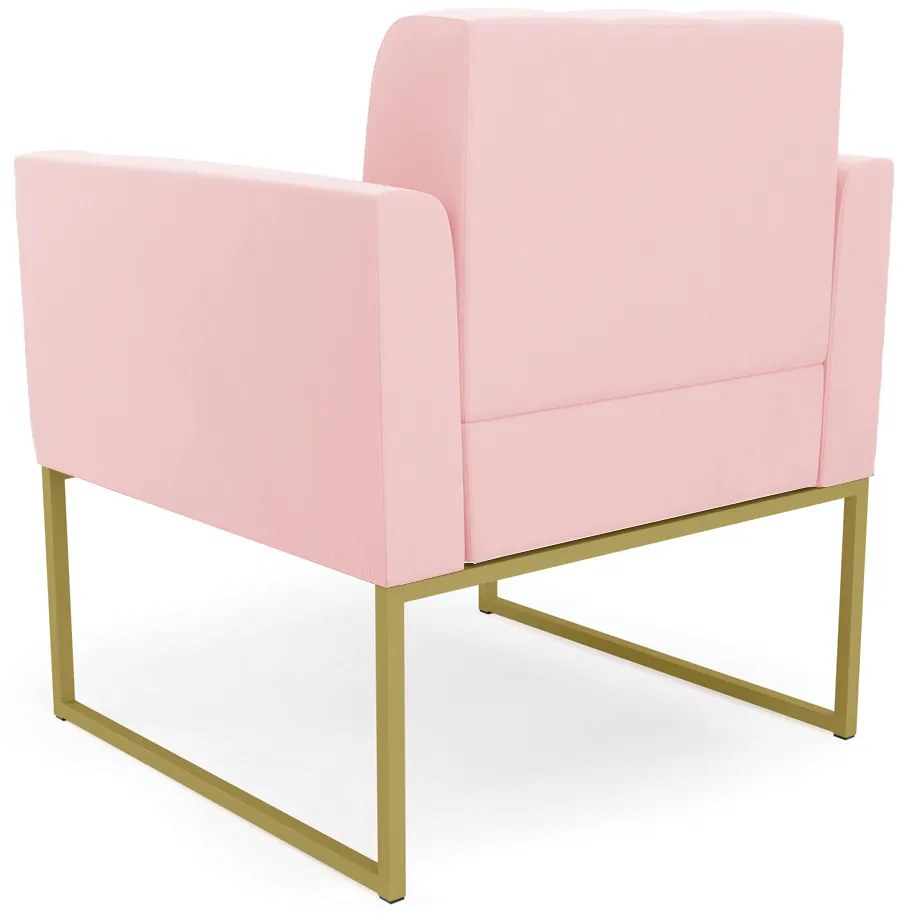 Poltrona Elisa Suede Rosa Bebê Base Metálica Industrial Dourado - D'Rossi