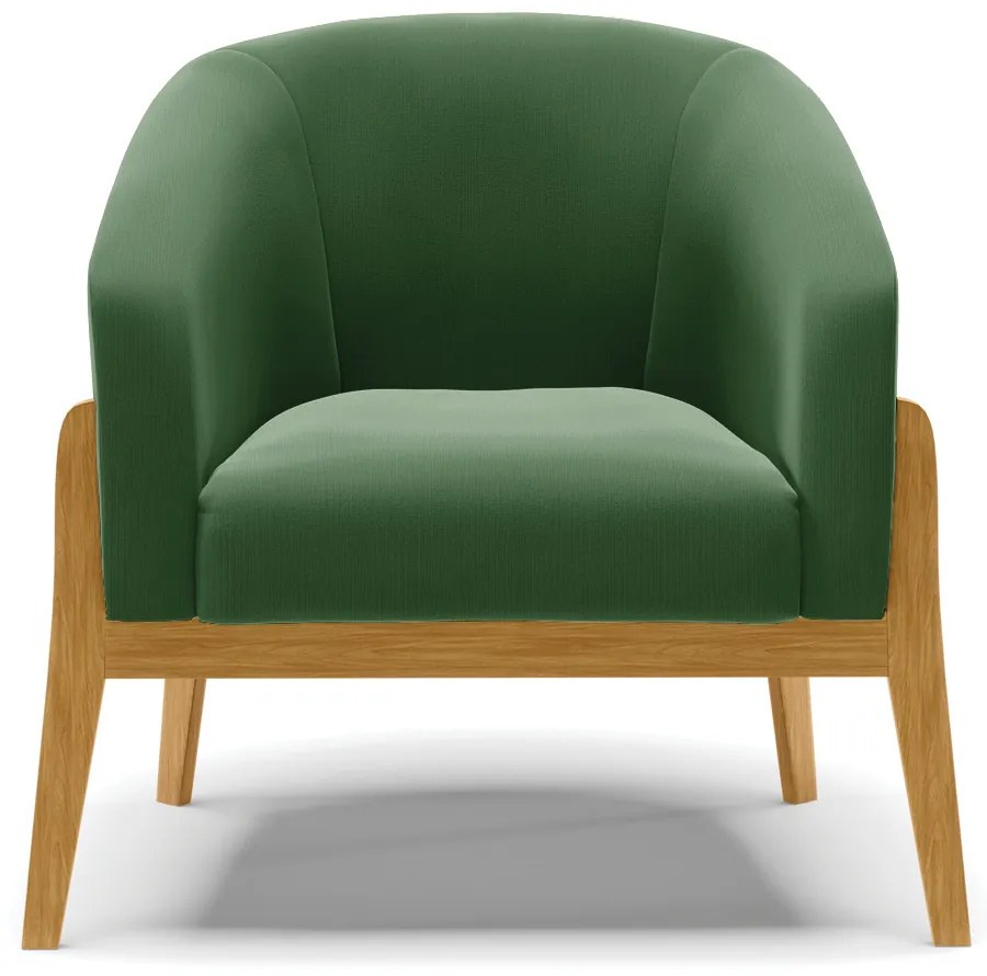 Poltrona Decorativa Base de Madeira kit 2 Stella Suede Verde D03 - D'Rossi